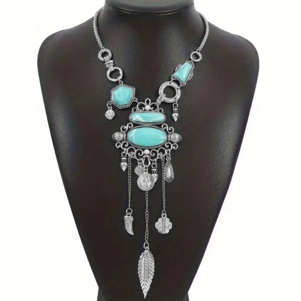 Layered Turquoise And Silver Statement Necklace